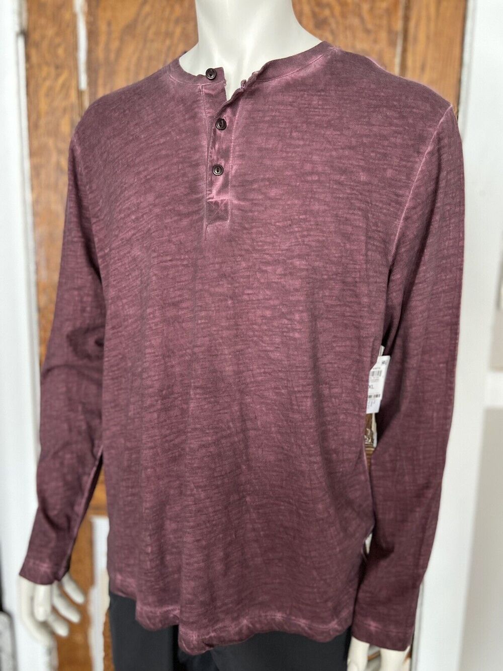 SUN & STONE Red Long Sleeve Henley Cotton Shirt sz XL (NWT)